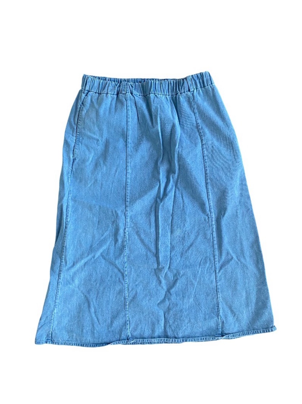 Orvis Light Blue Elastic-Waist Midi Denim Skirt